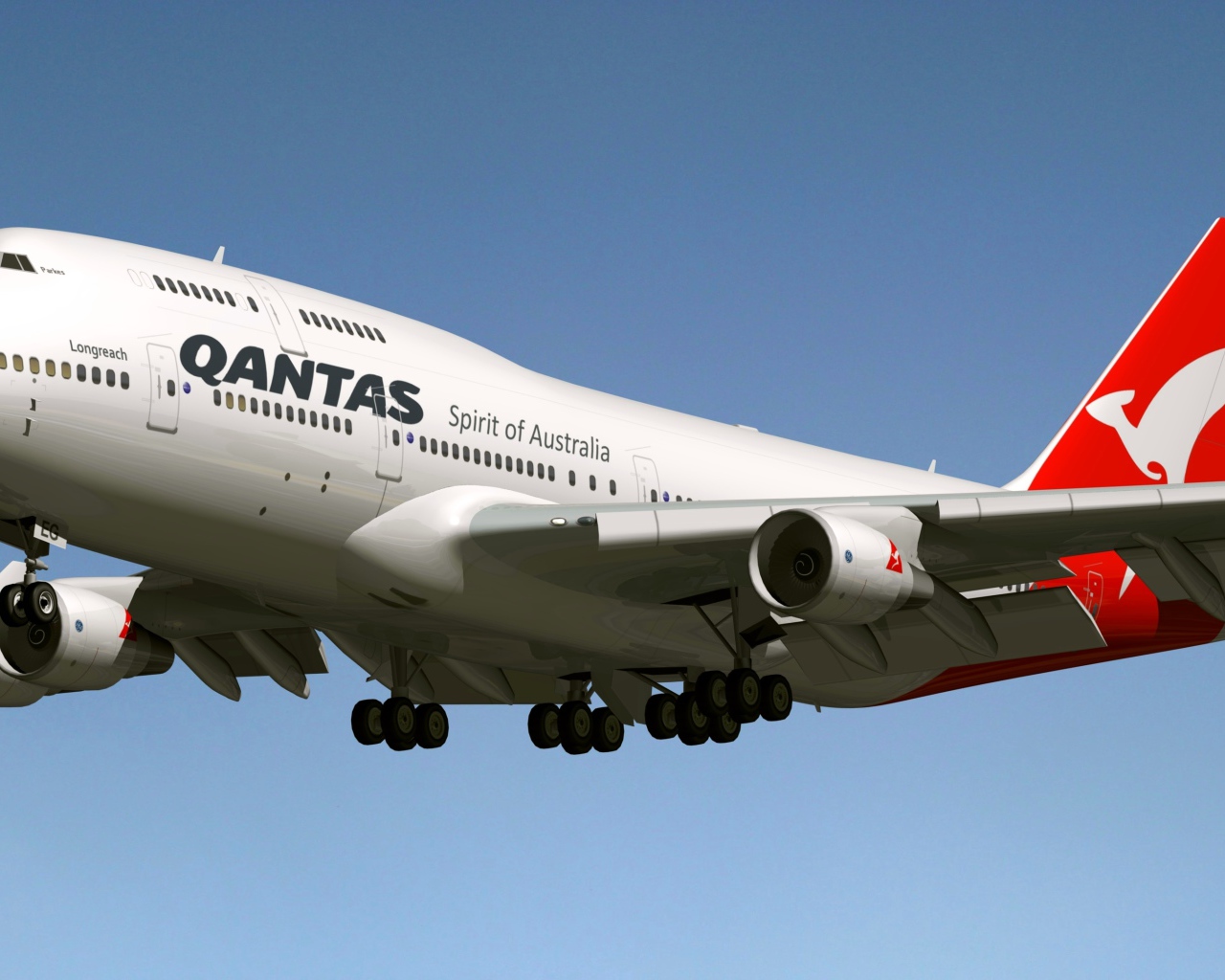 Пассажирский боинг 747-400 авиакомпании Qantas в небе