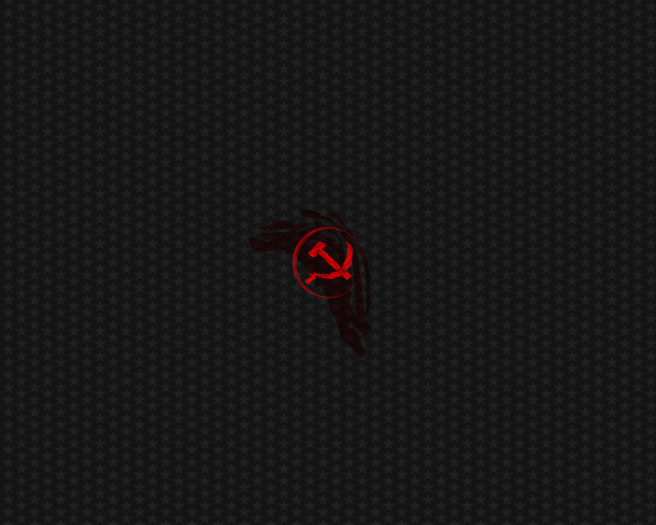 Красный серп и молот на сером фоне со звездами