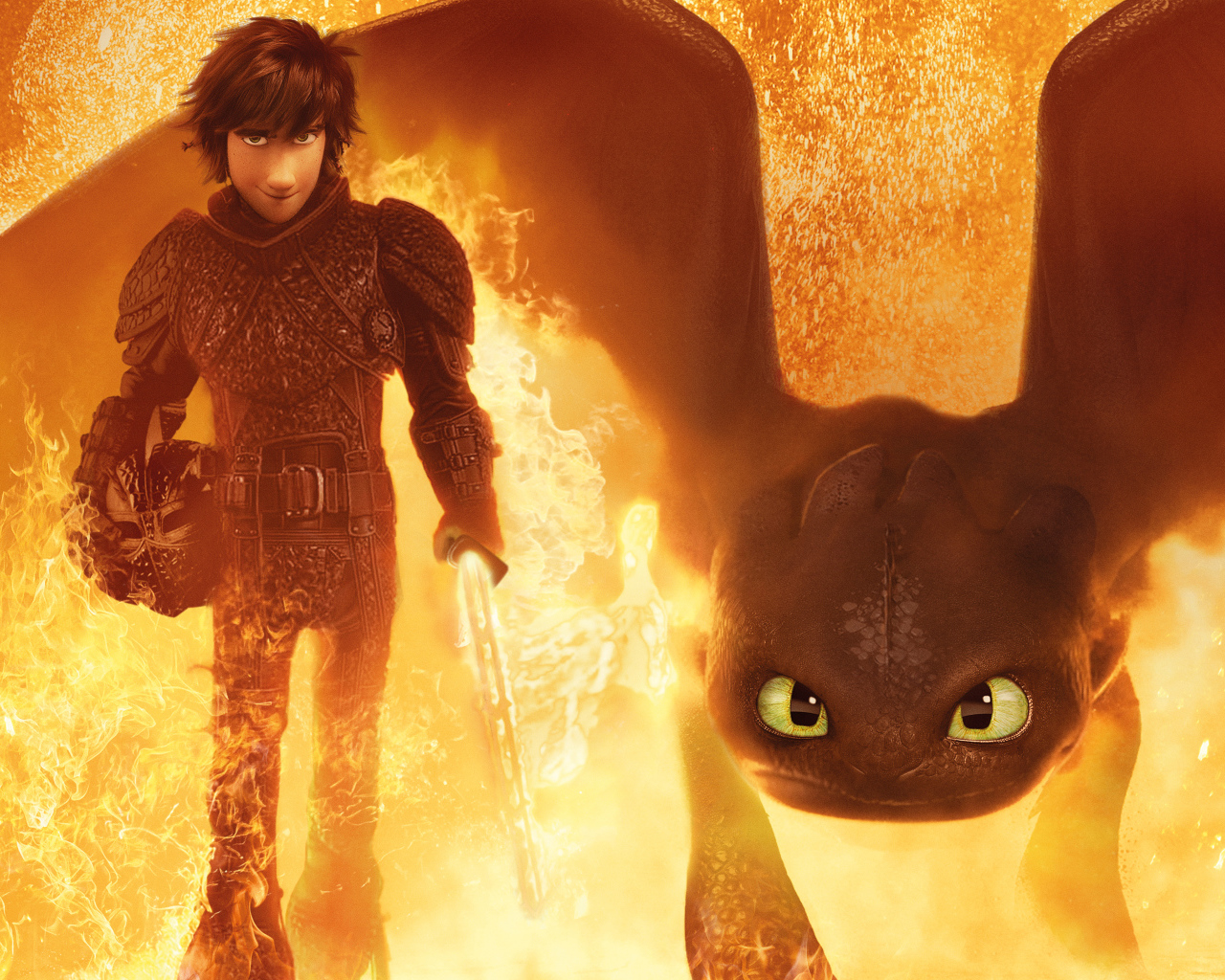 Персонажи мультфильма Как приручить дракона 3. Скрытый мир, выходят из огня