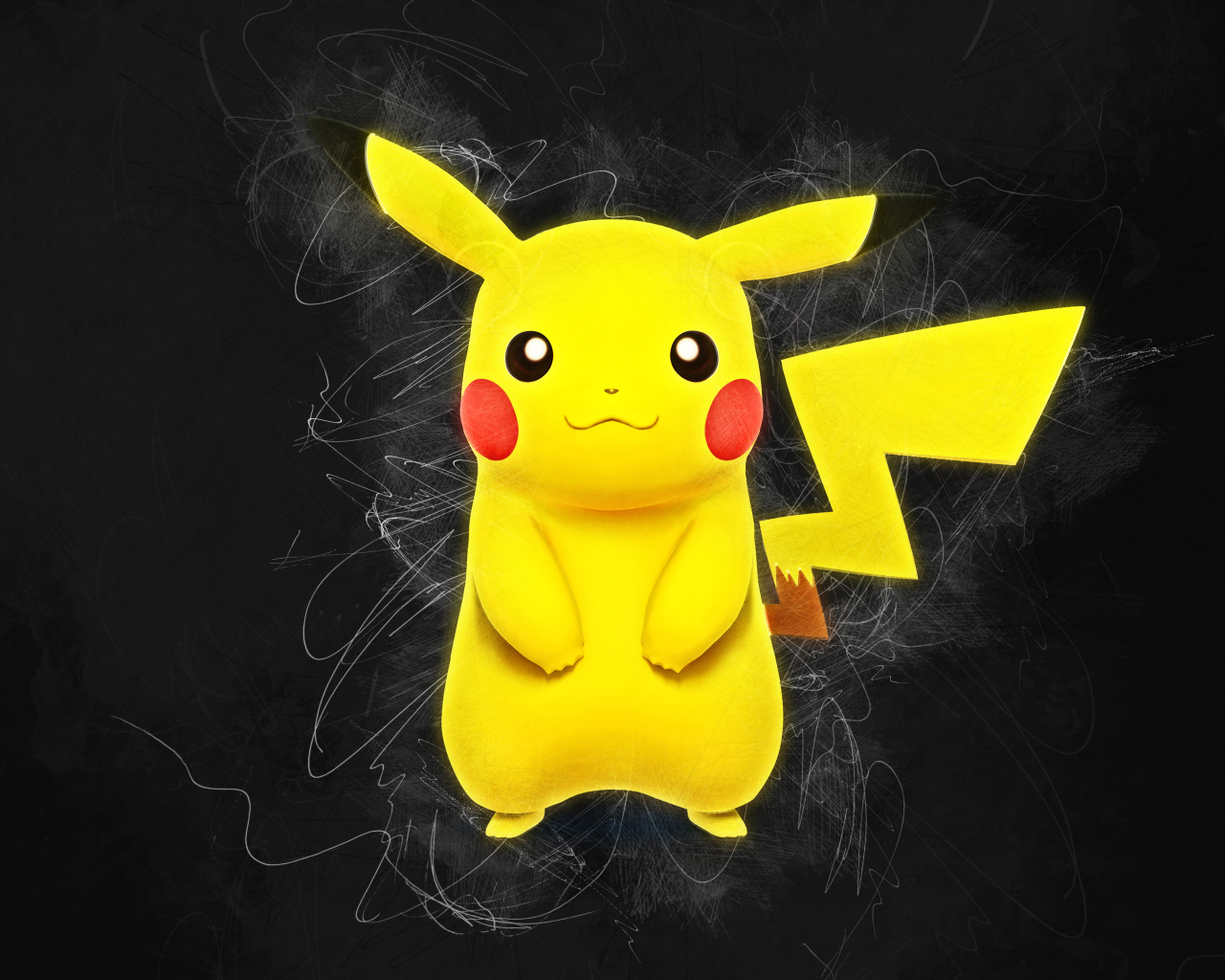 Желтый покемон Пикачу на черном фоне