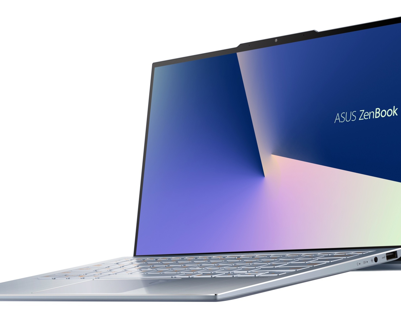 Ультратонкий безрамочный ноутбук ASUS Zenbook S13 на белом фоне, CES 2019