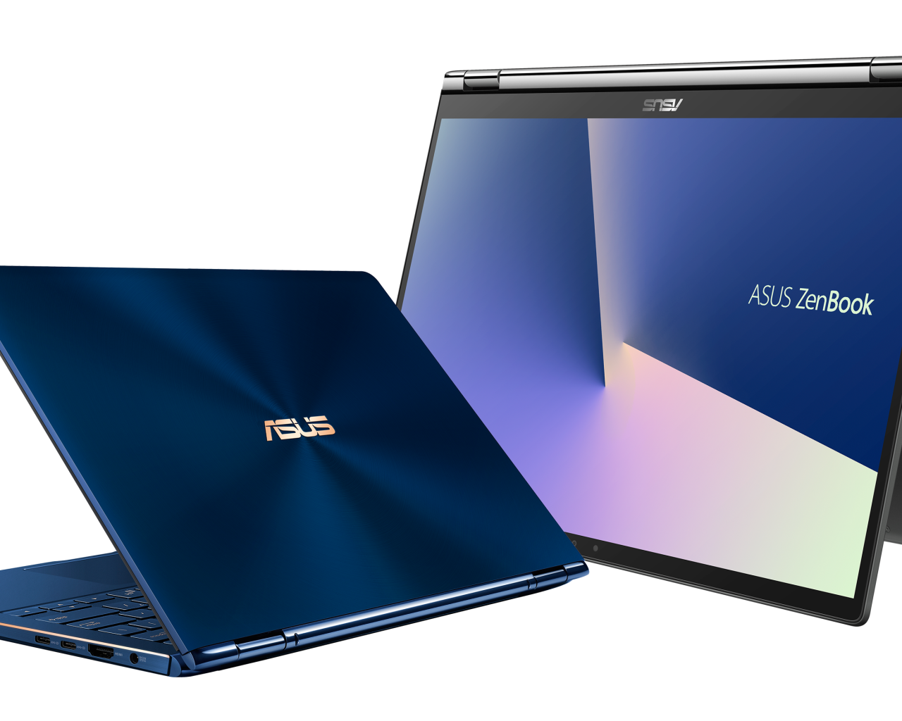 Тонкие ноутбуки Asus ZenBook на белом фоне