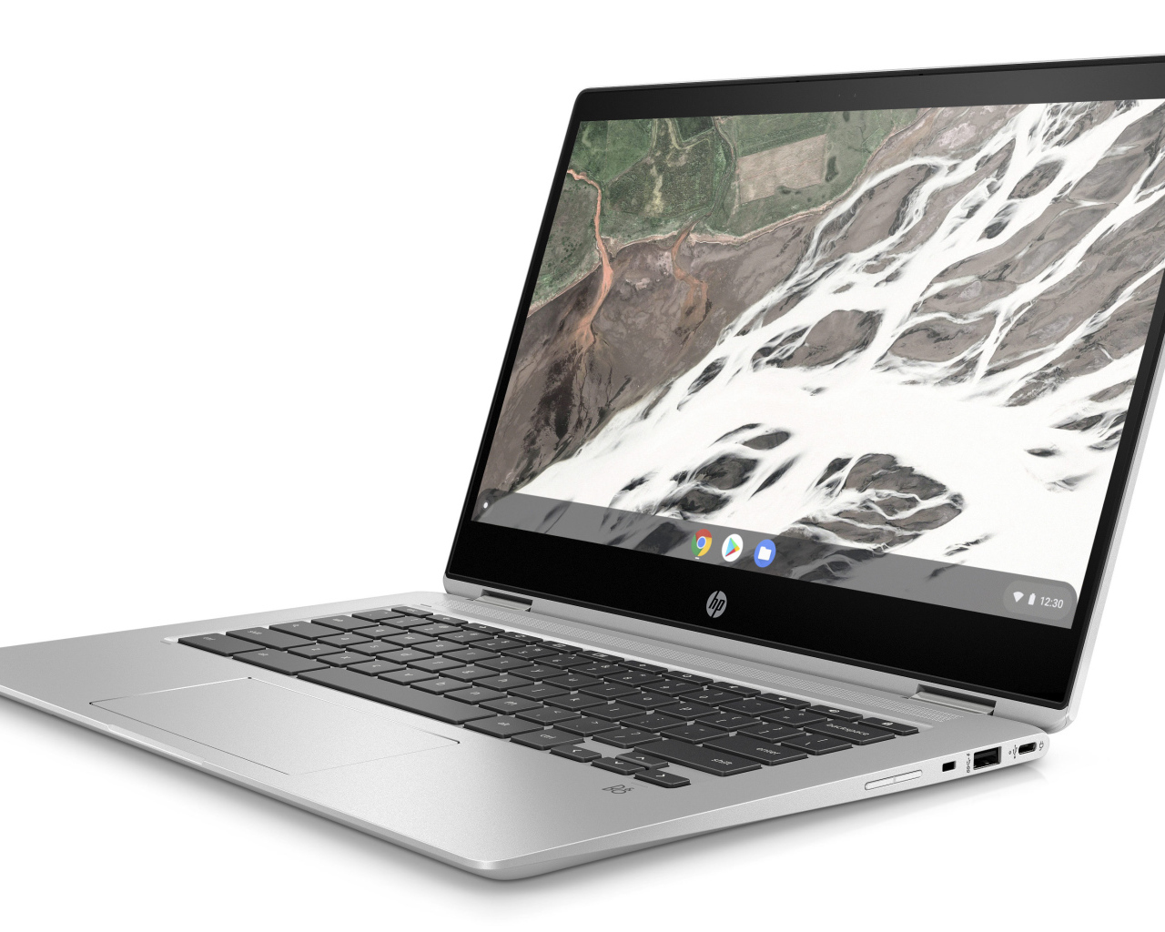 Портативный ноутбук HP Chromebook x360 14 G1 на белом фоне, CES 2019