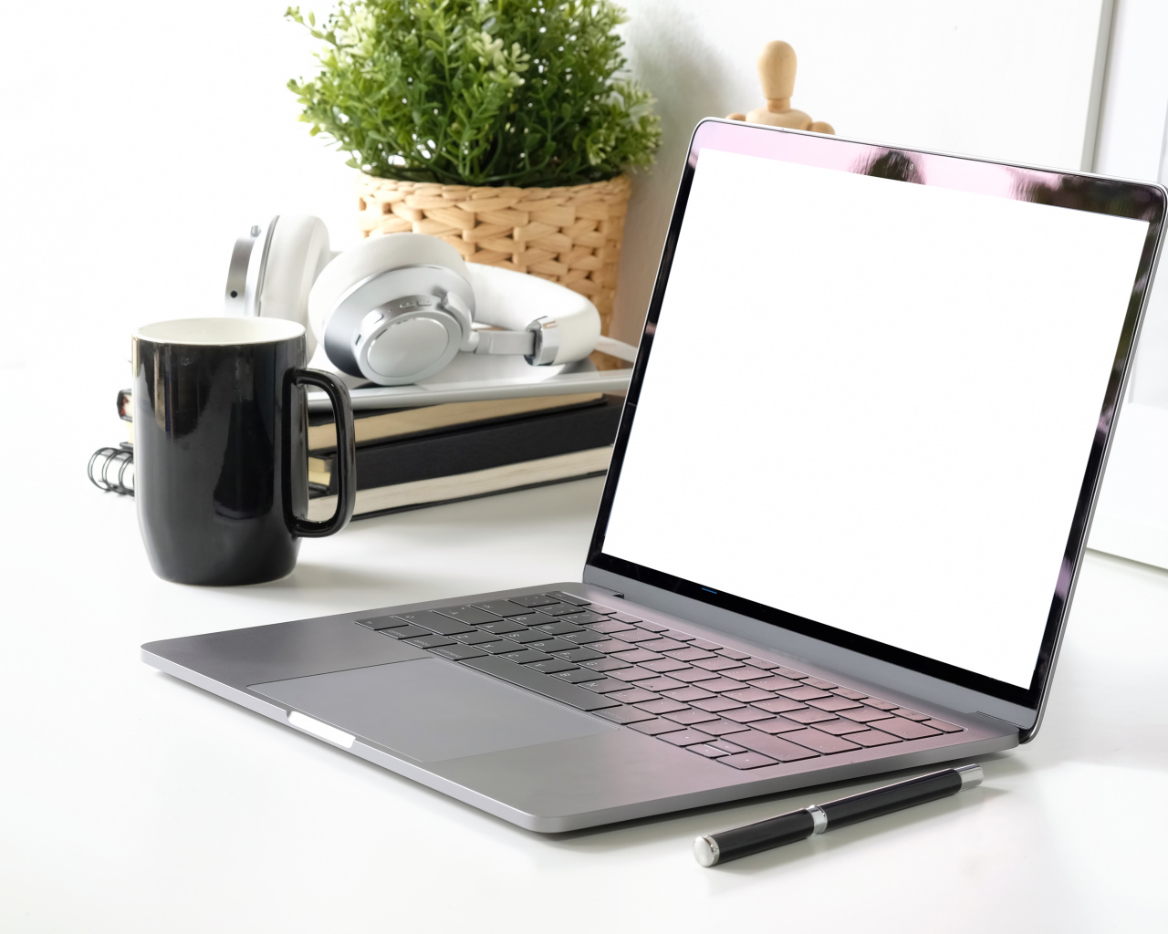 Laptop desktop with a cup