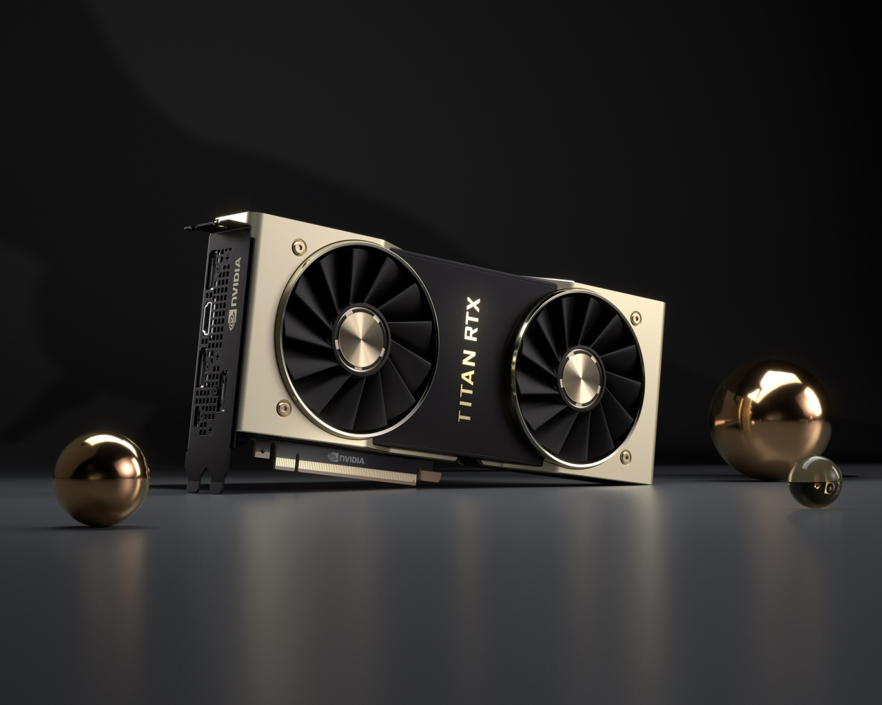 Мощная видеокарта Nvidia Titan RTX на сером фоне