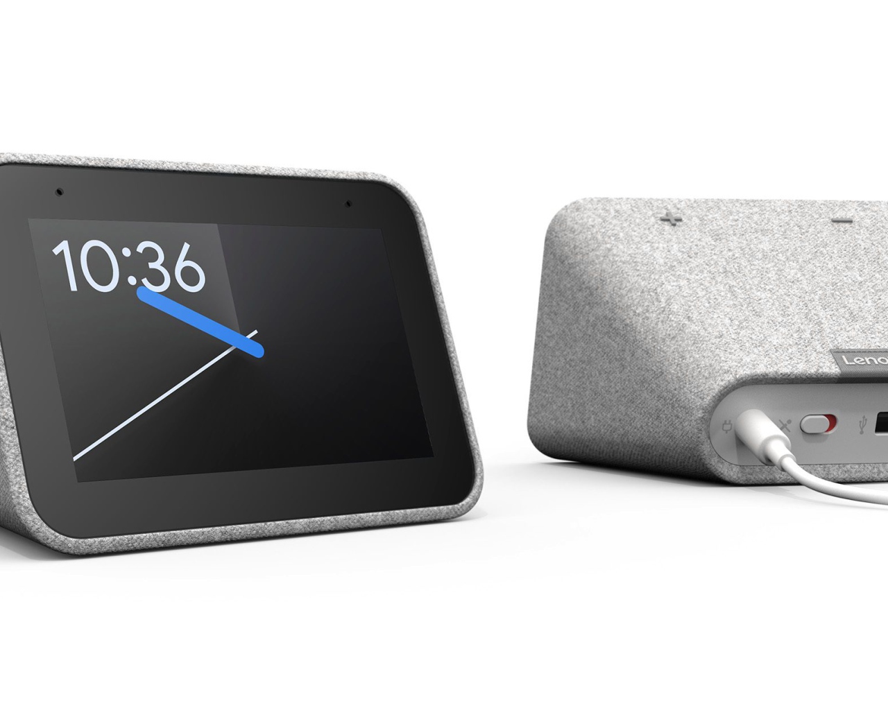 Умные часы Lenovo Smart Clock на белом фоне, CES 2019