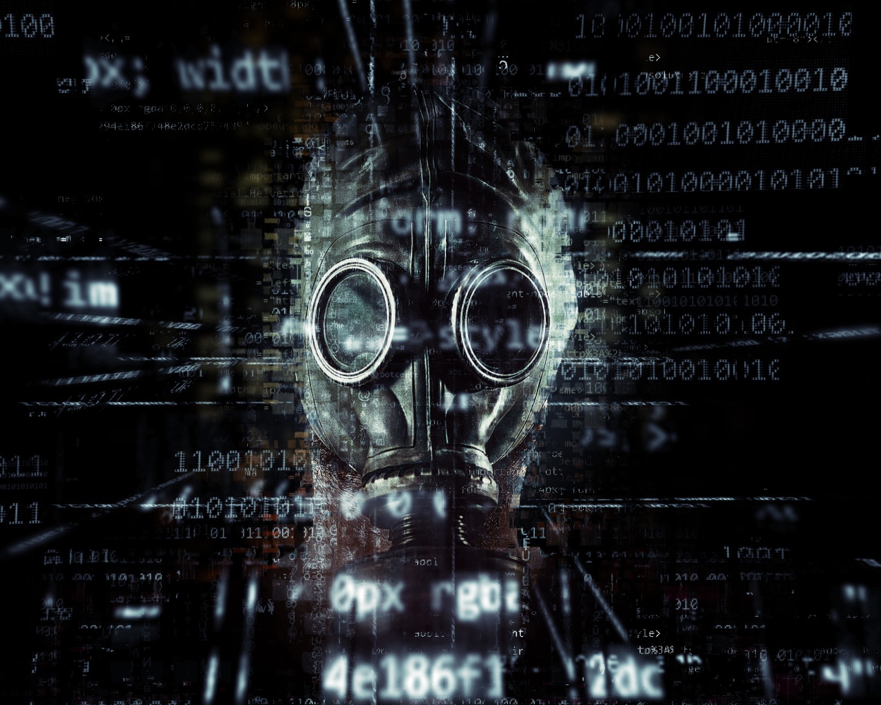 Газовая маска с на фоне числового кода