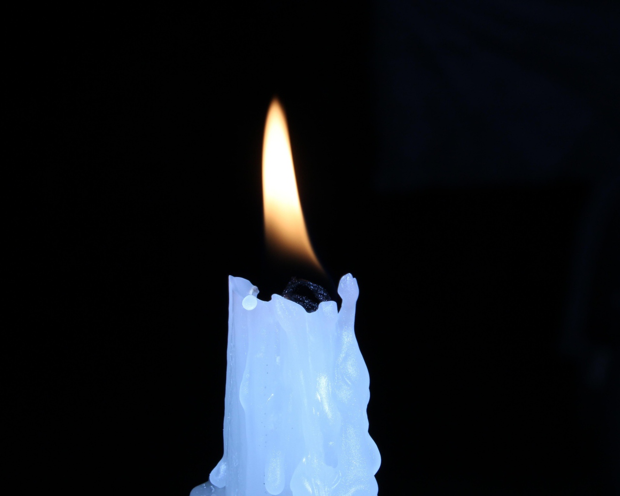 Lighted candle on a black background