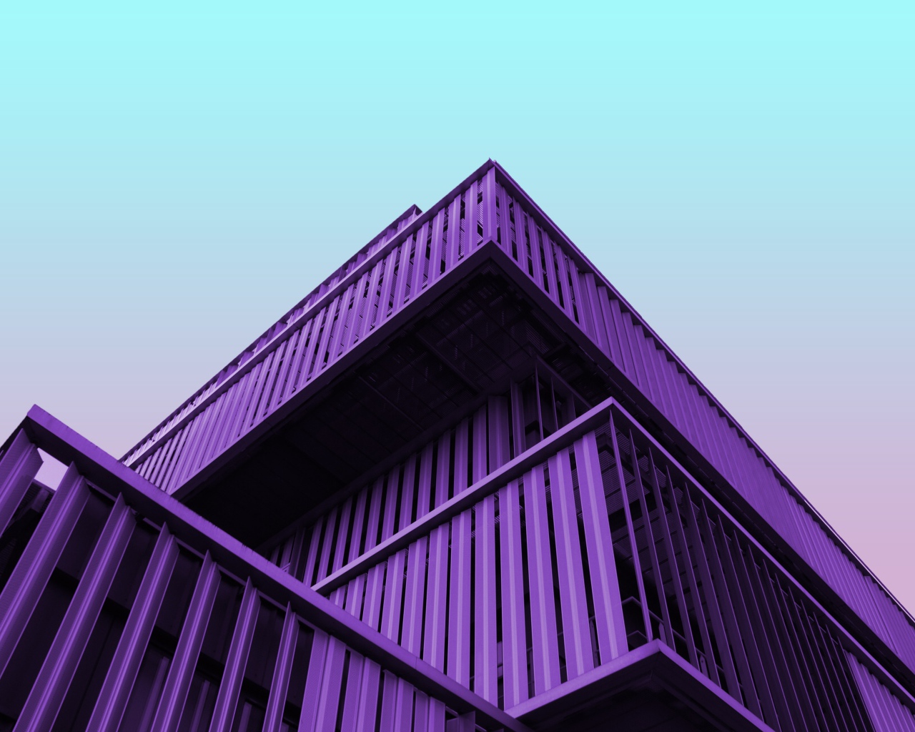 Фиолетовое архитектурное сооружение на голубом фоне