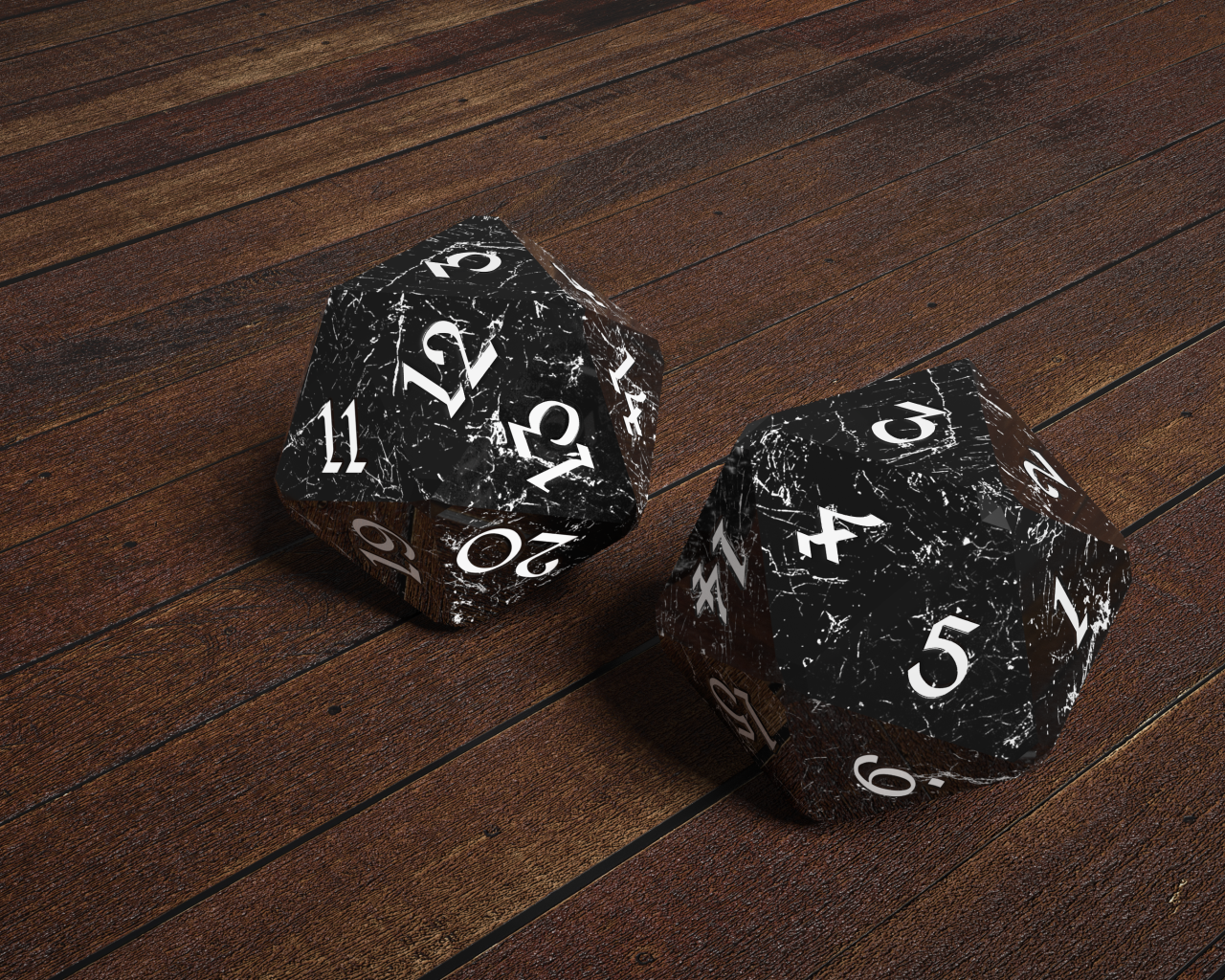 Два черных камня с цифрами на деревянном столе