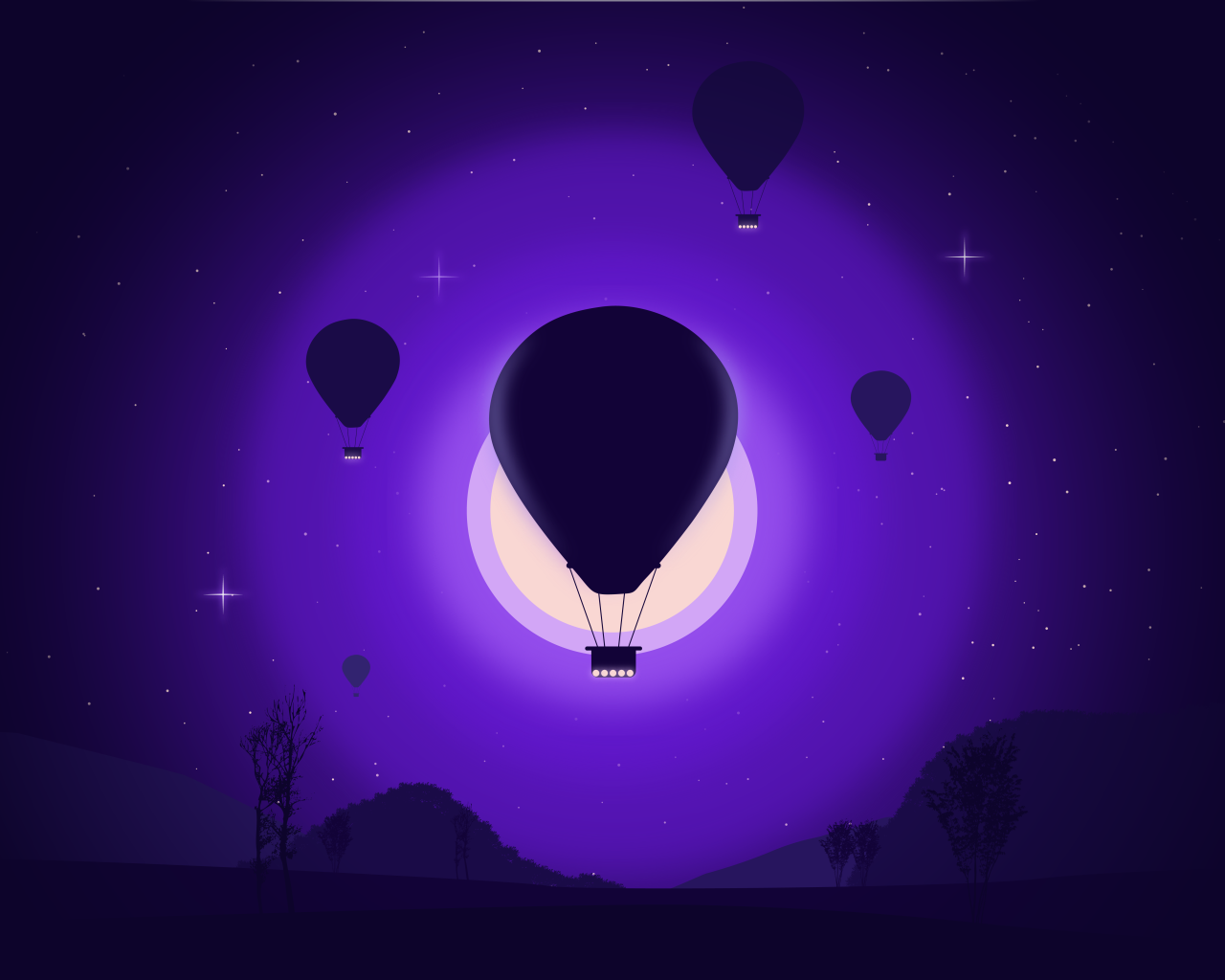 Воздушные шары на фоне белой луны 