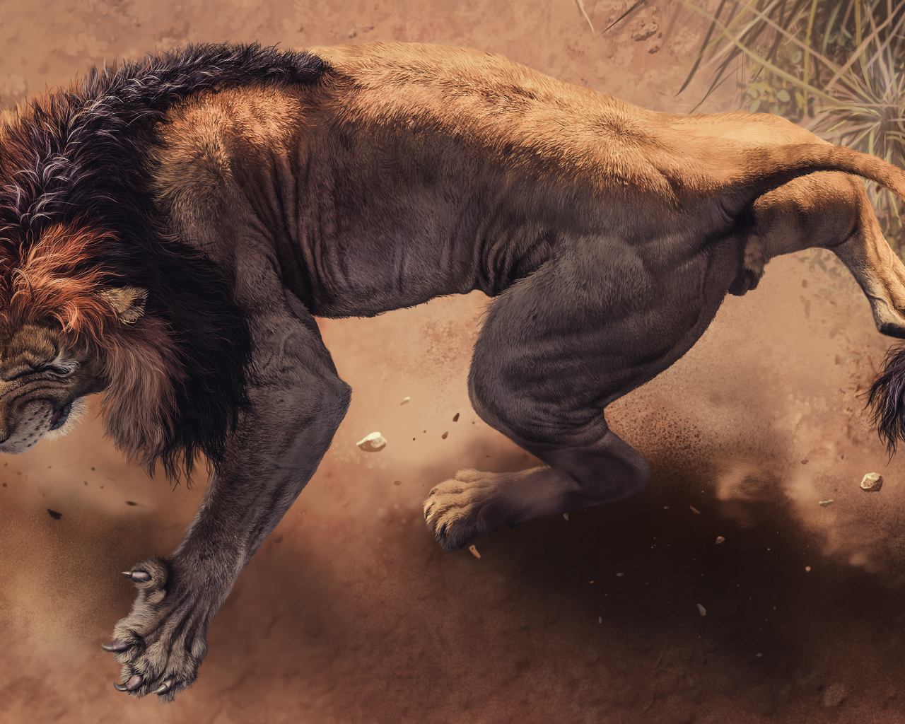 Свирепый дикий нарисованный лев 