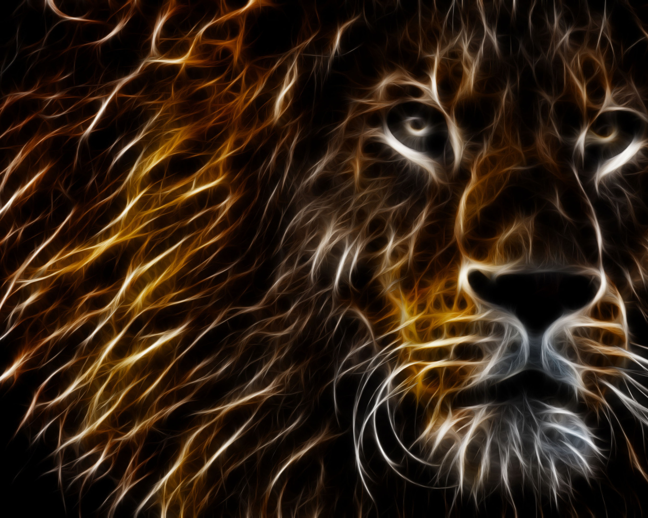 Painted neon lion on black background