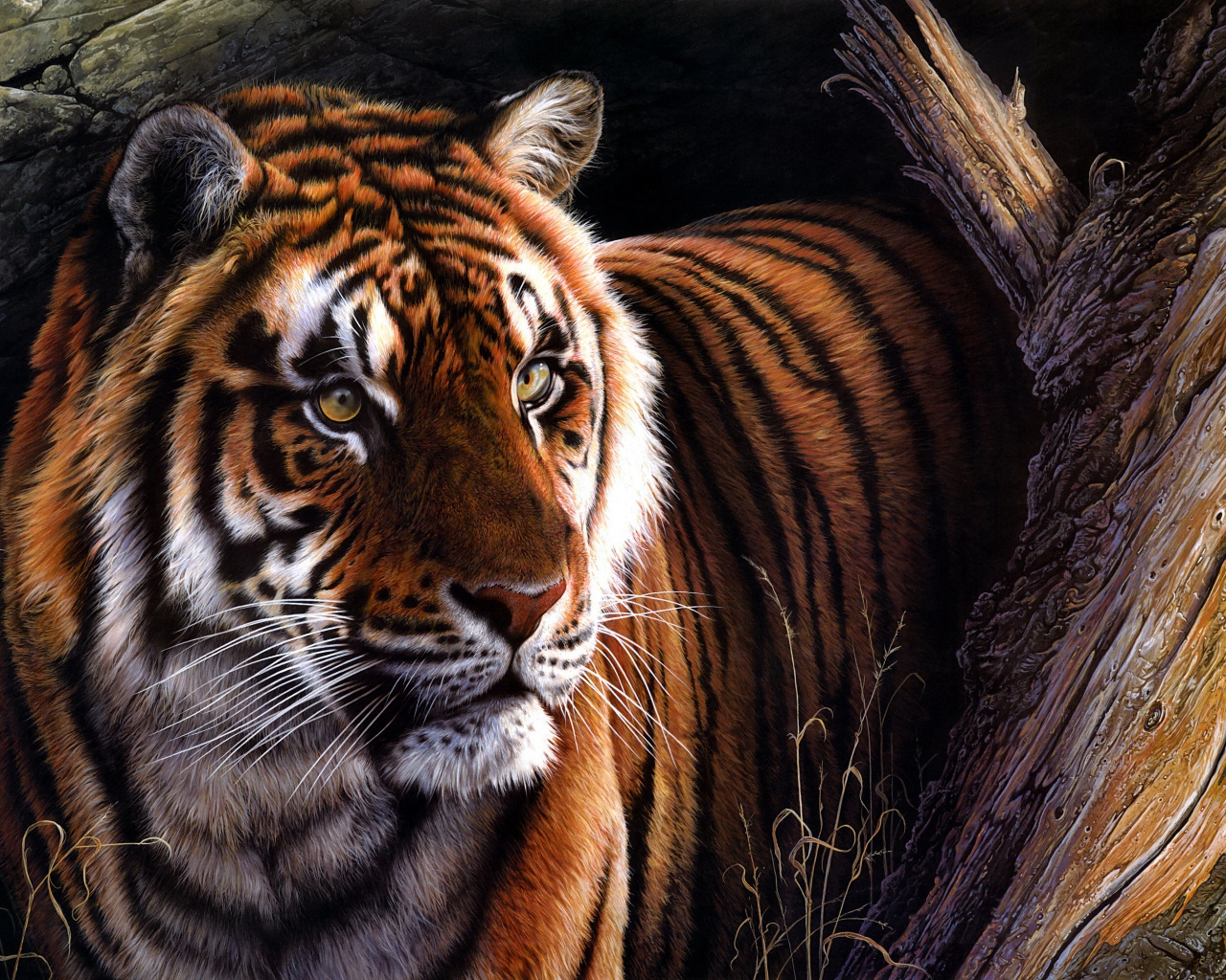 Нарисованный тигр у дерева