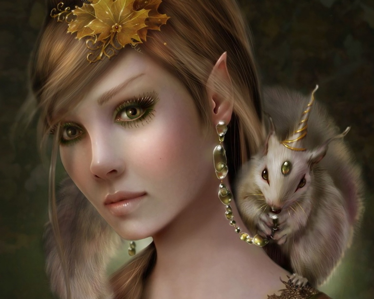 Красивая фантастическая девушка с животным на плече