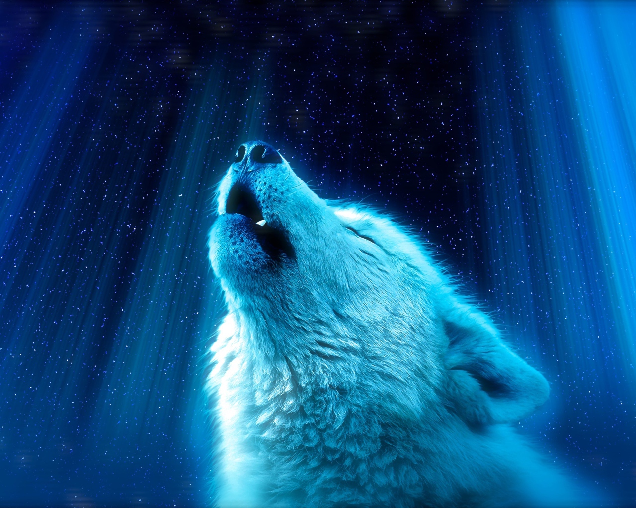 Фантастический белый волк воет на луну