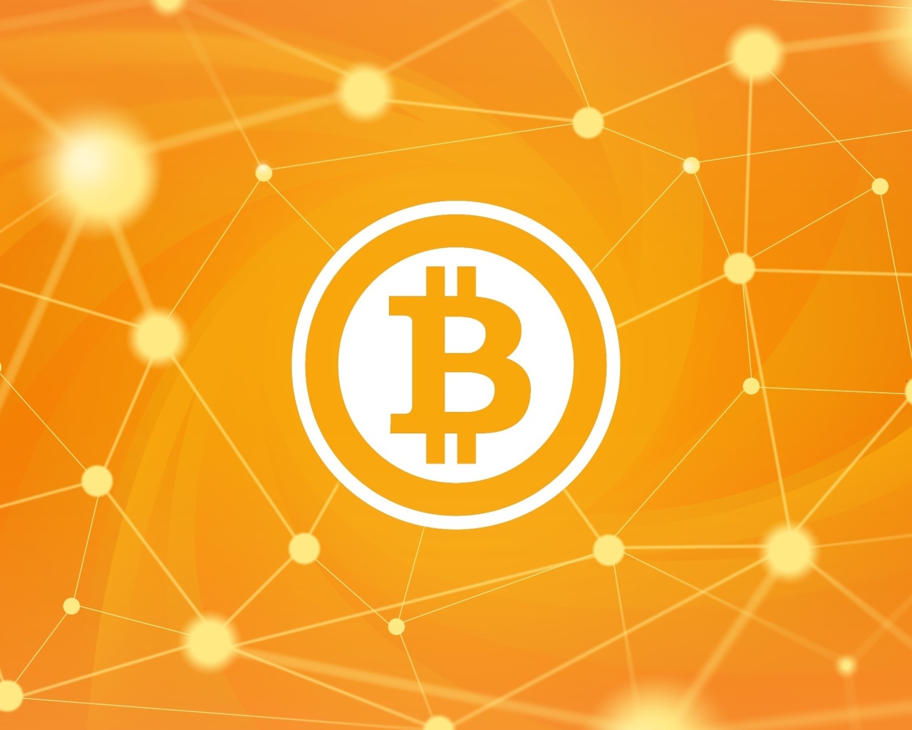 Логотип Биткоин с всемирной паутиной на желтом фоне