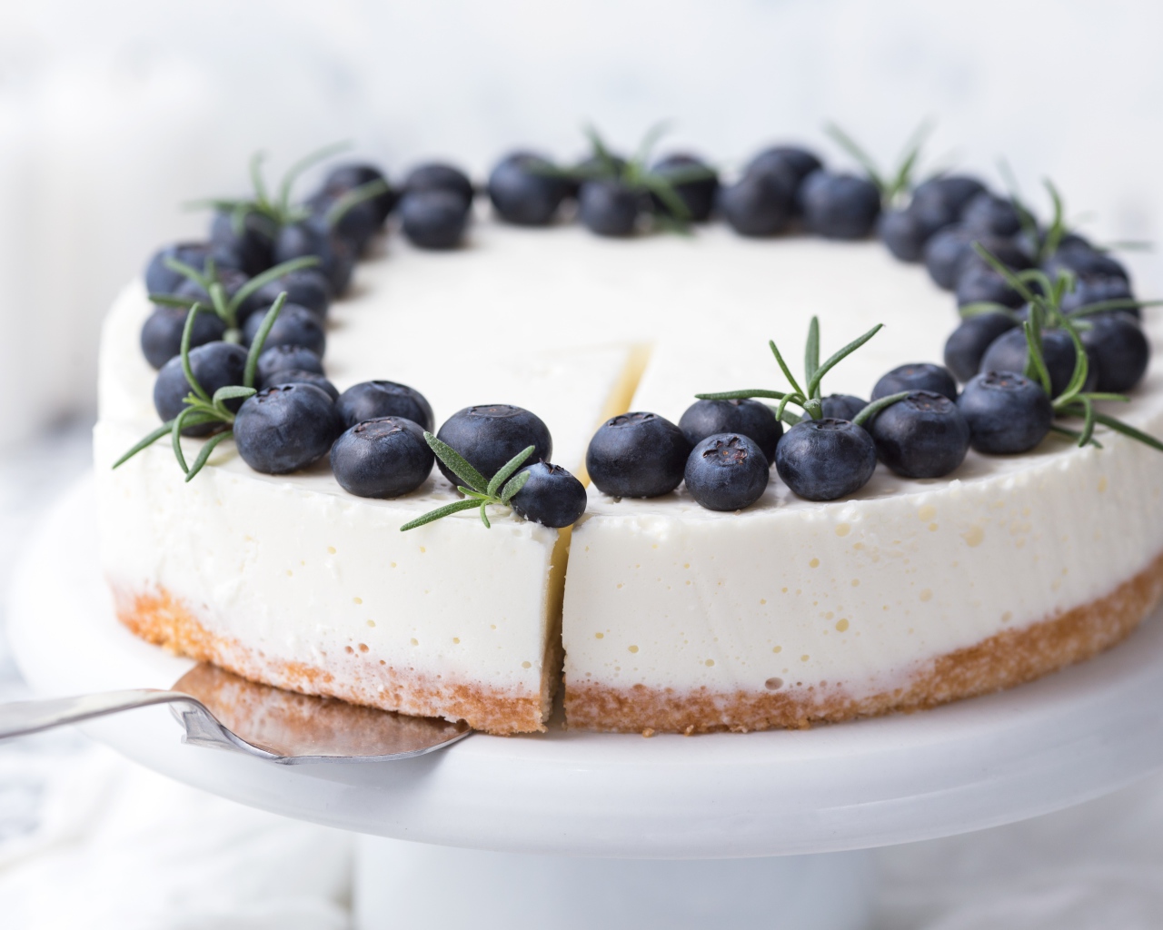 Чизкейк на блюде с ягодами черники 