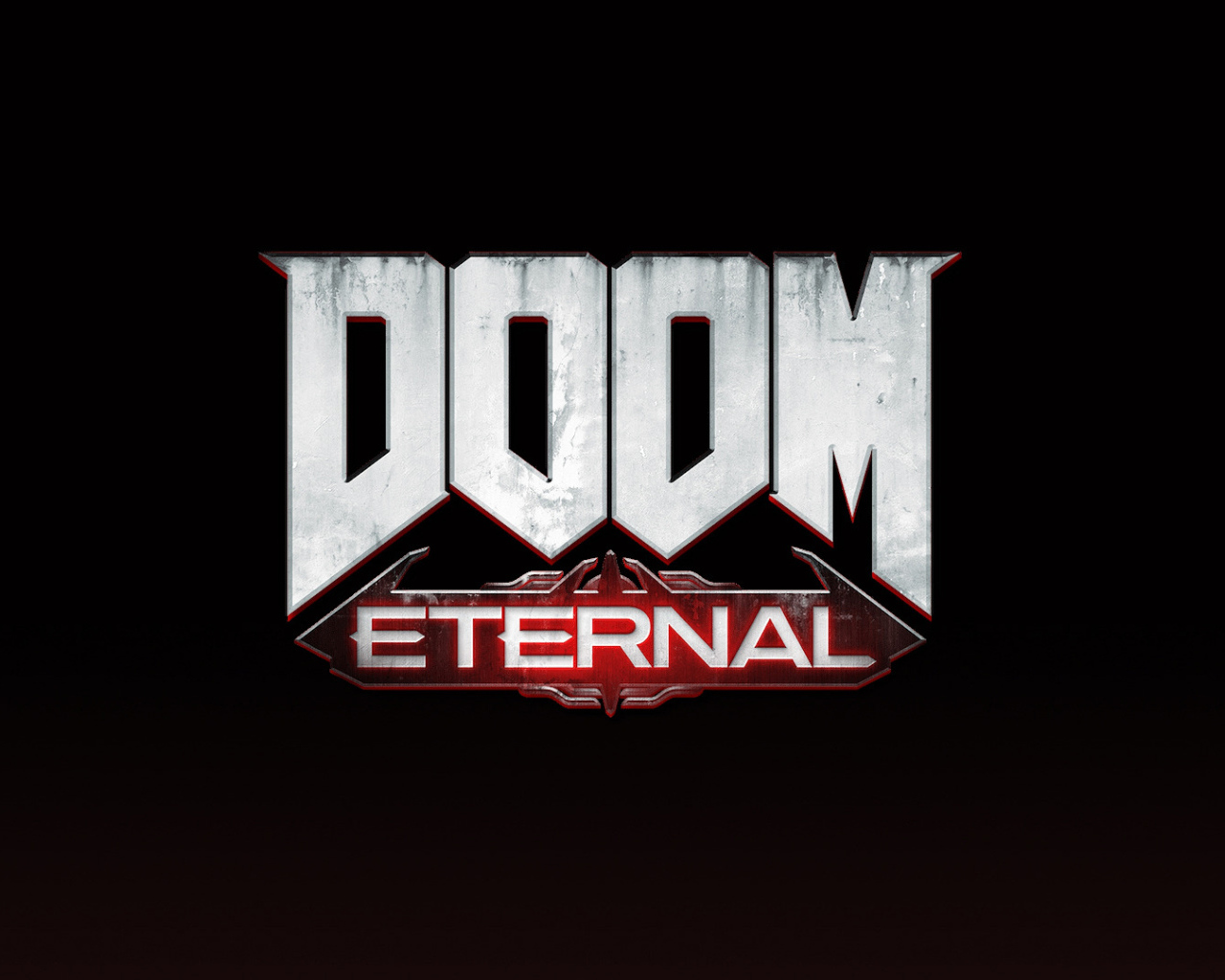Логотип новой компьютерной игры DOOM Eternal на черном фоне