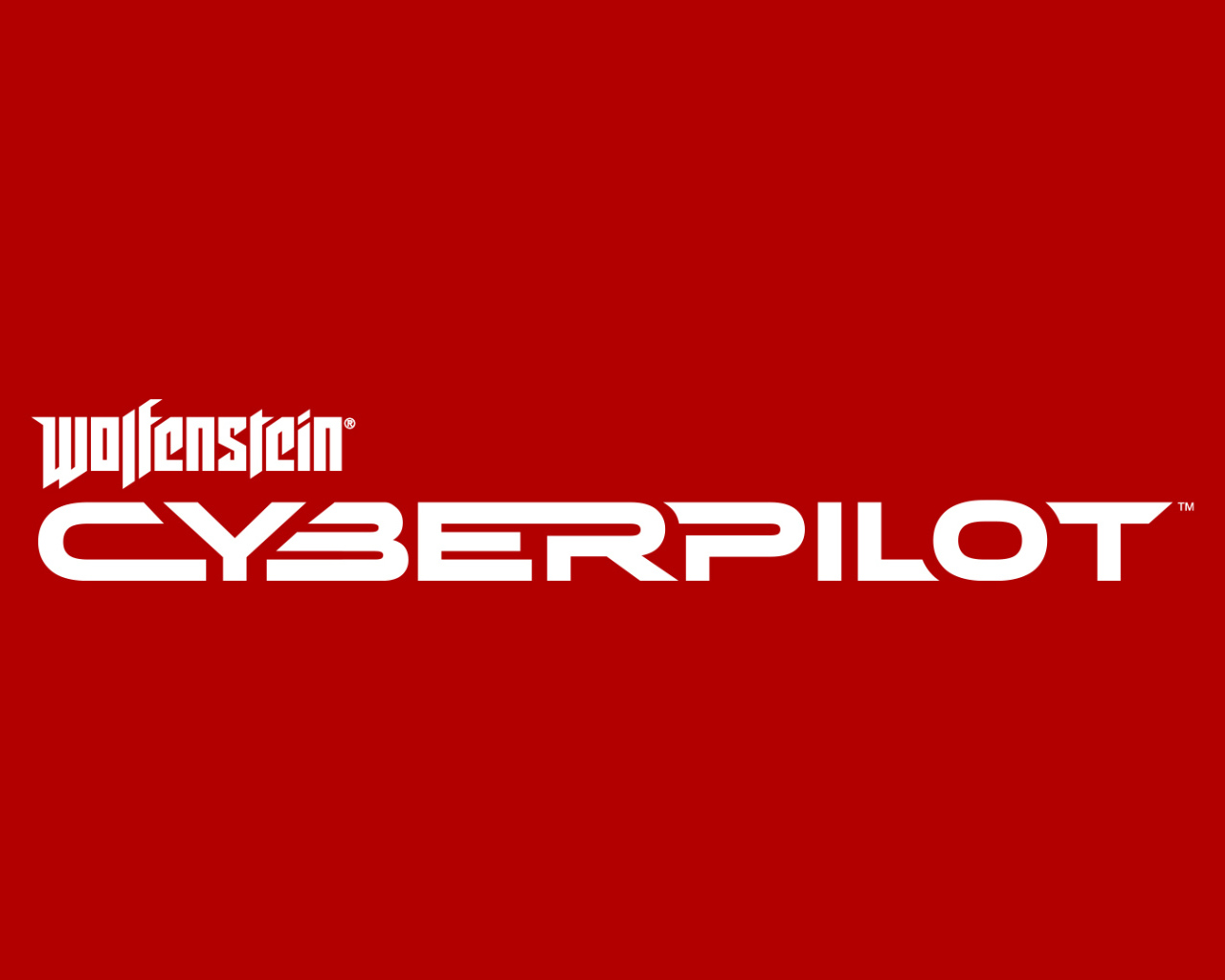 Логотип компьютерной игры Wolfenstein Cyberpilot, 2019 года на красном фоне