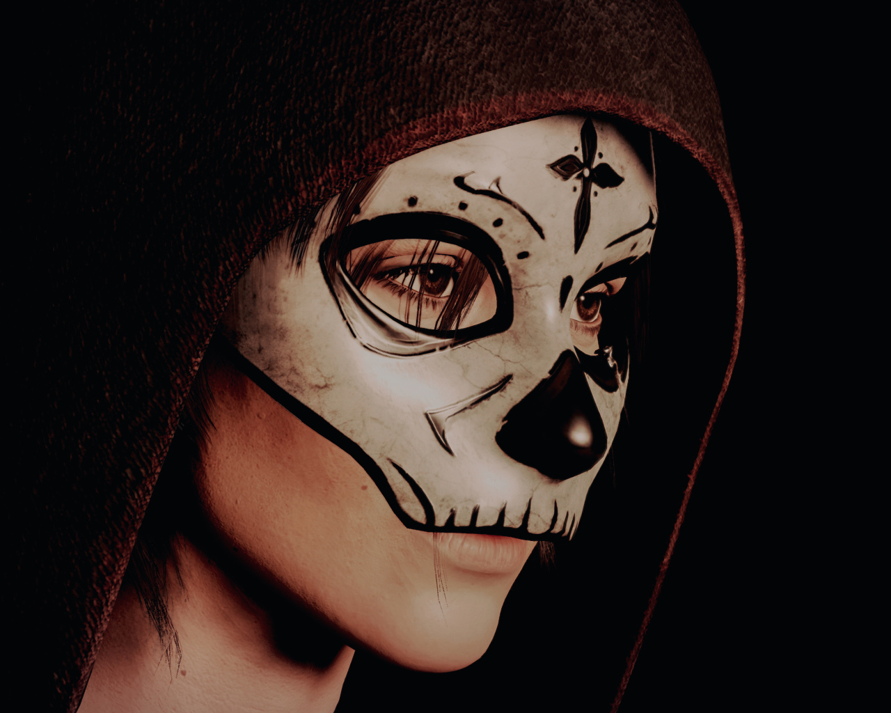 Молодая девушка в капюшоне с маской на лице