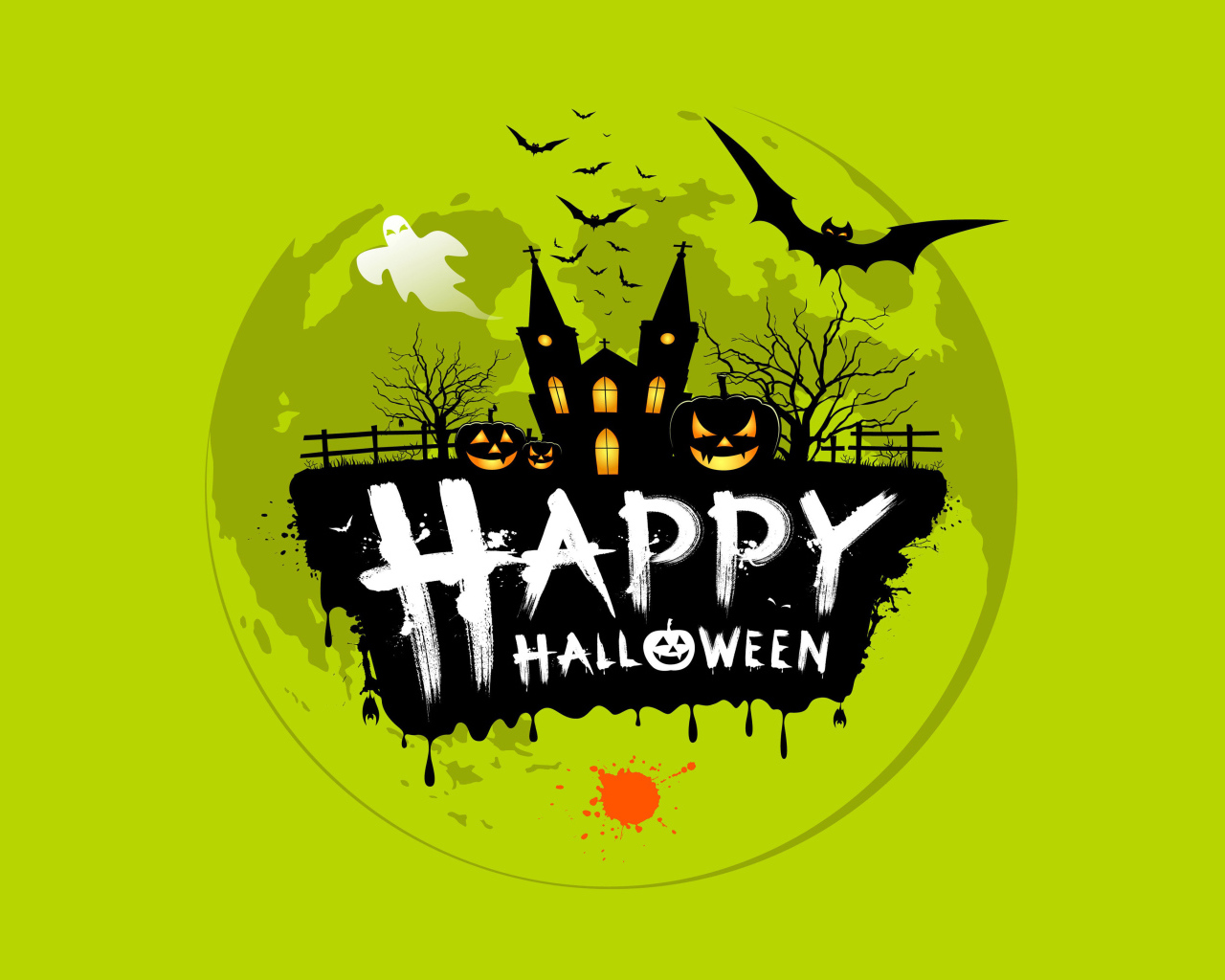 Большая луна с надписью Счастливого Хэллоуина 