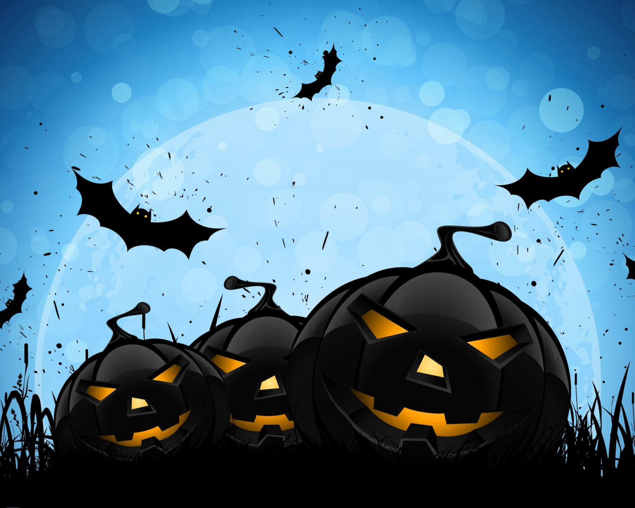 Черные тыквы на голубом фоне с луной
