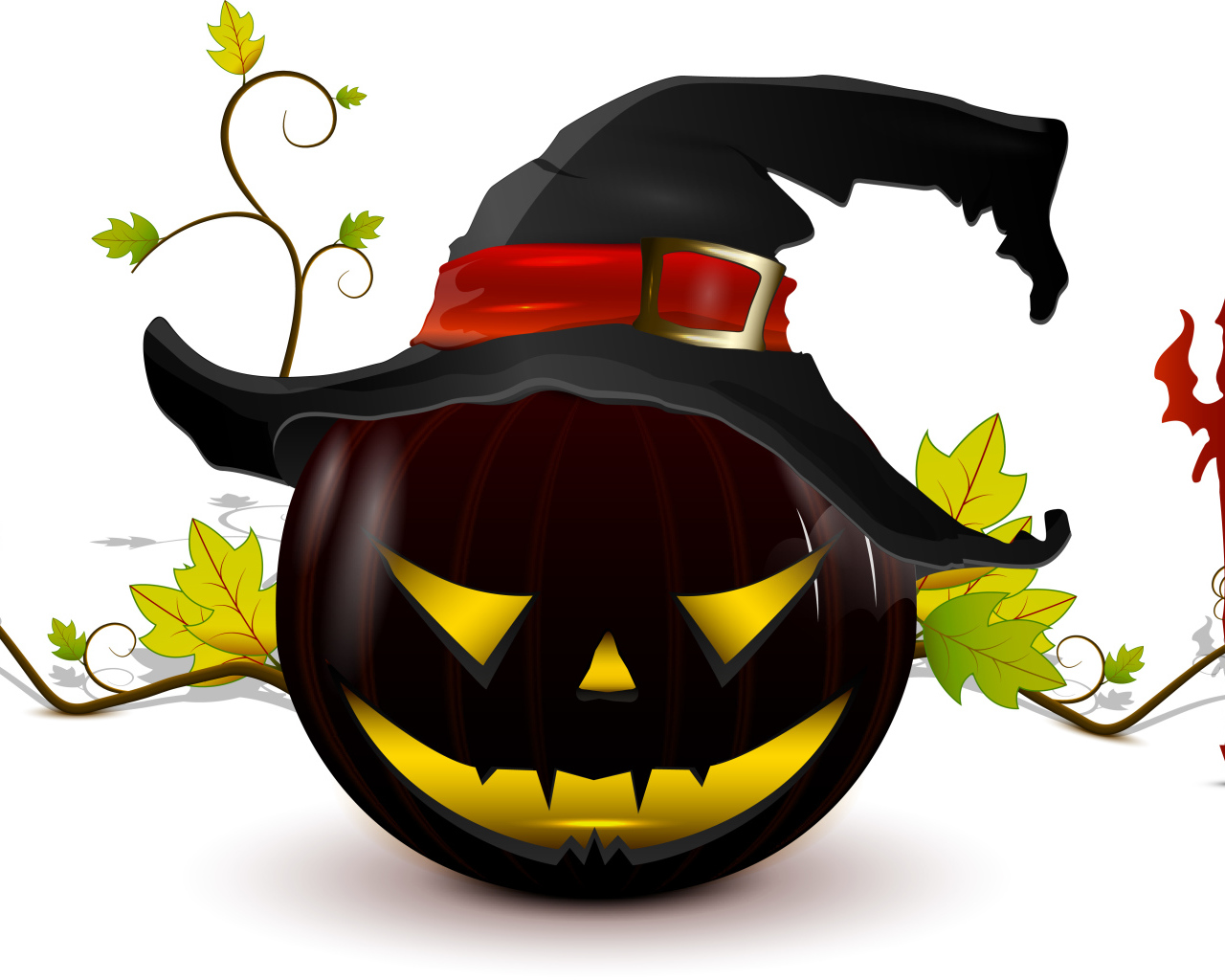 Тыква в колпаке ведьмы на белом фоне на Хэллоуин 