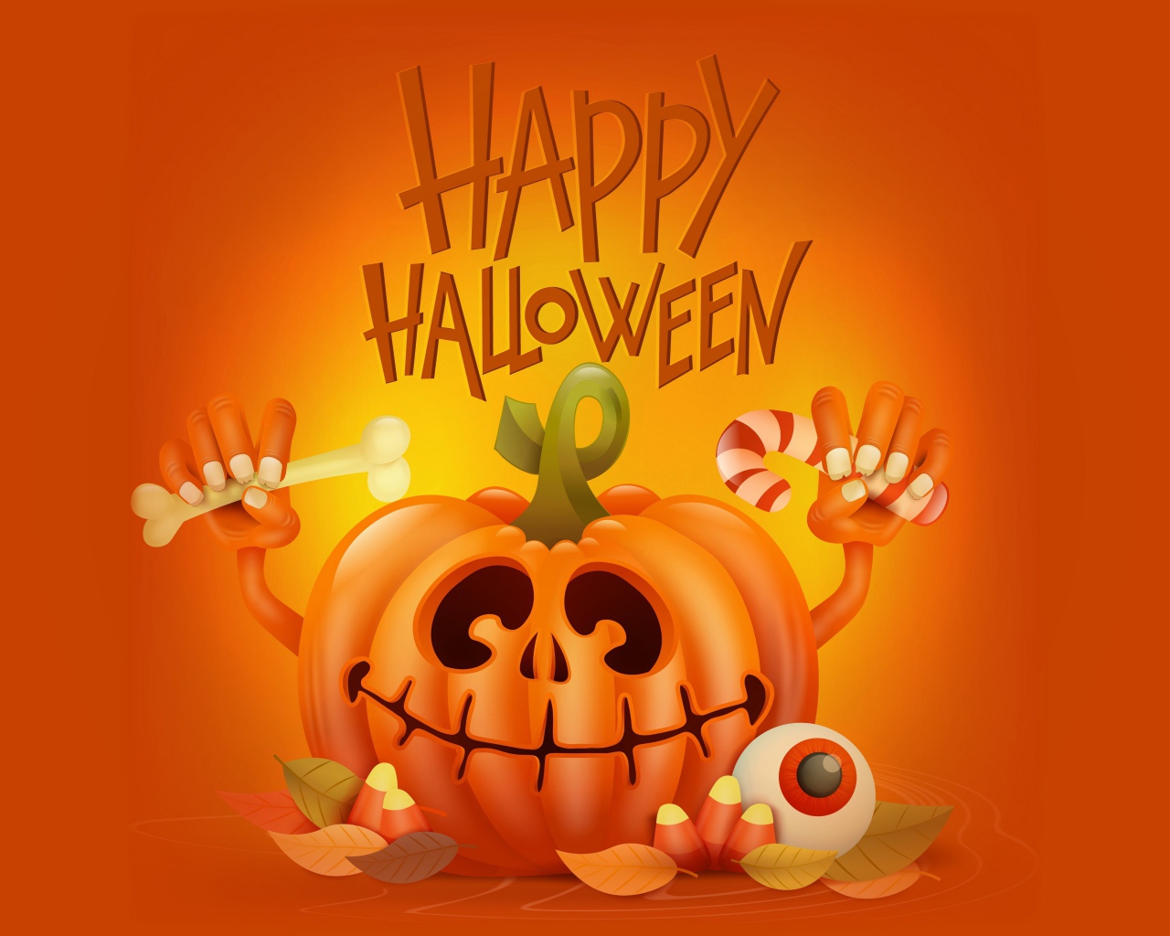 Тыква на оранжевом фоне с надписью Счастливого Хэллоуина