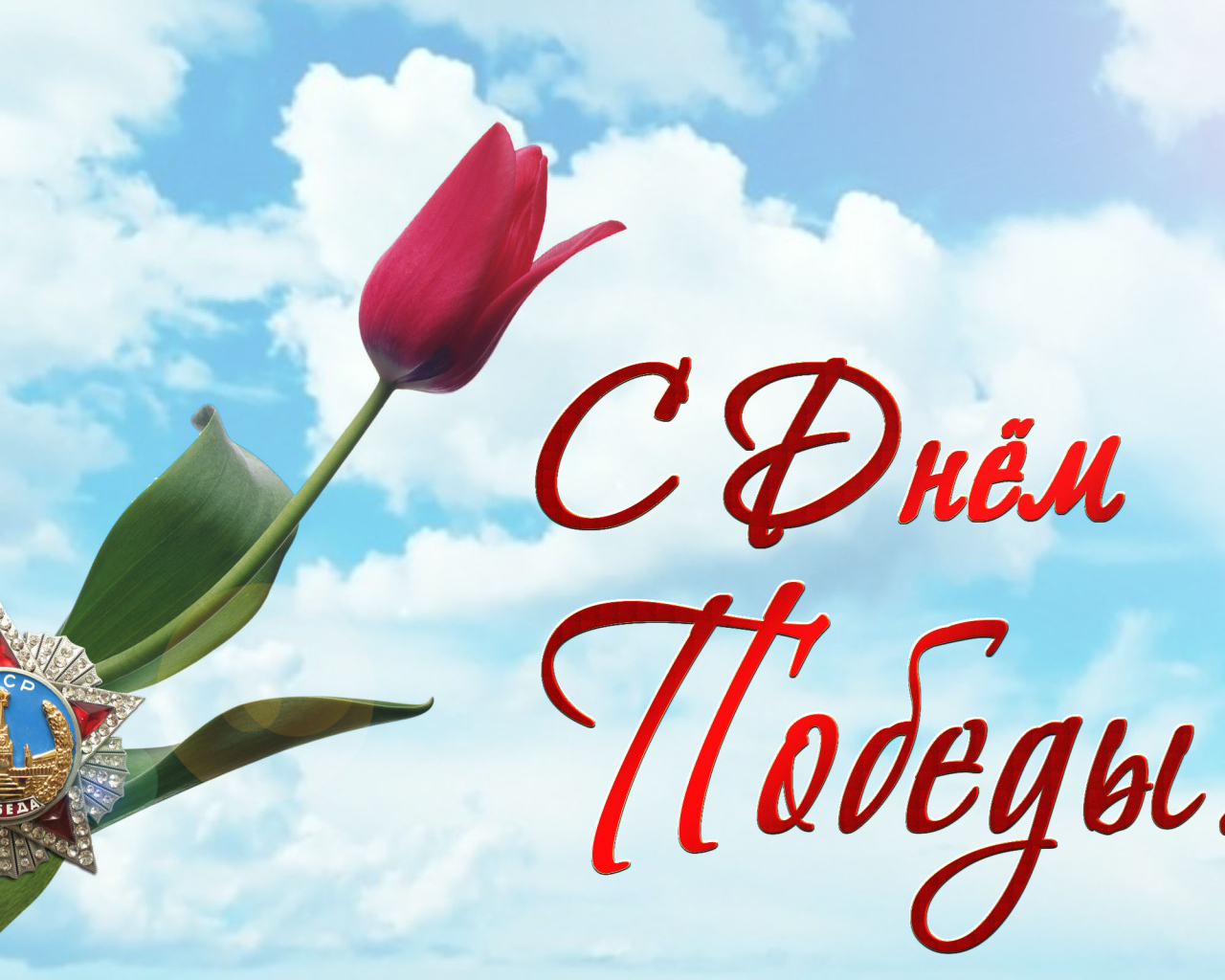 Звезда победы с  тюльпаном на праздник 9 мая