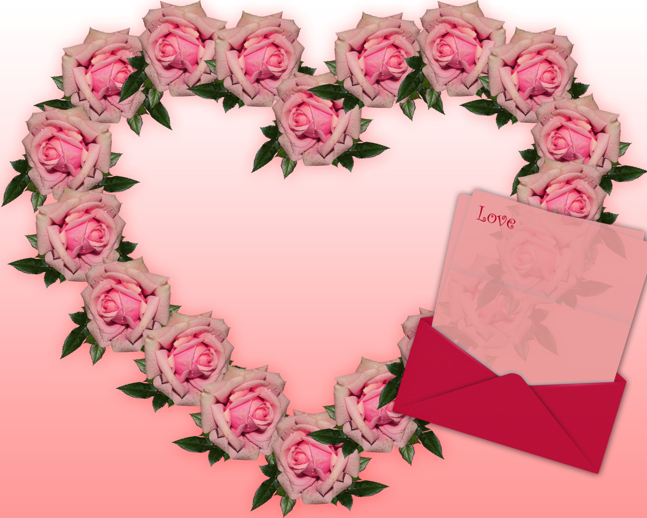 Сердце из розовых роз с письмом 