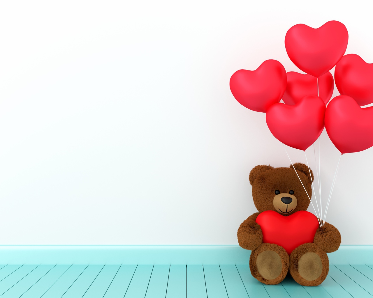 Плюшевый медведь с воздушными шарами в форме сердца