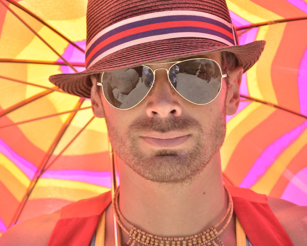 A man in sunglasses and a summer hat