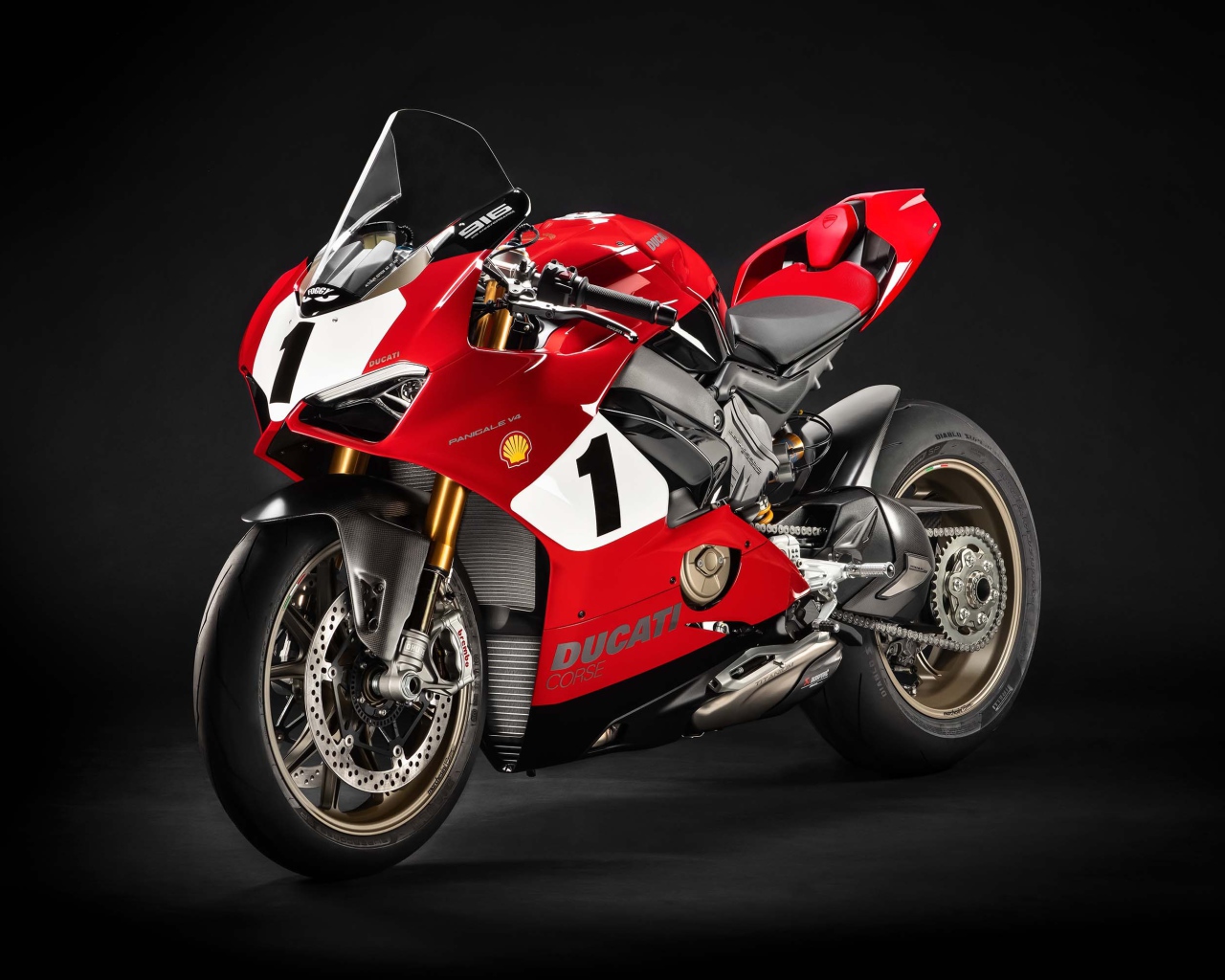 Мотоцикл Ducati Panigale V4 Superbike 2019 года на сером фоне