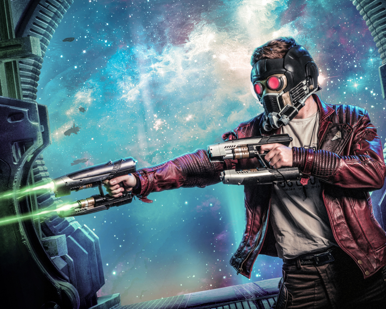 Персонаж Звездный лорд с лазерным оружием