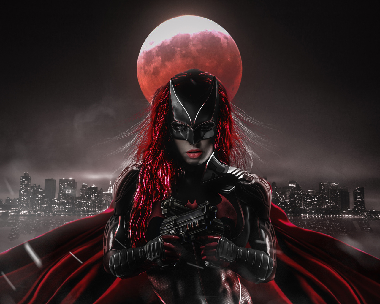 Персонаж Бэтвумен на фоне луны