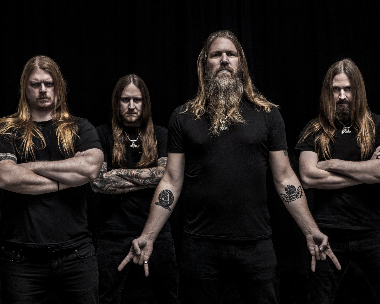 Swedish metal band Amon Amarth on a black background