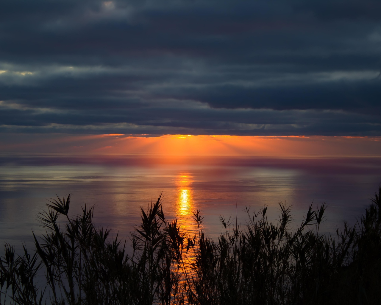 Красивый закат солнца в пасмурном небе 