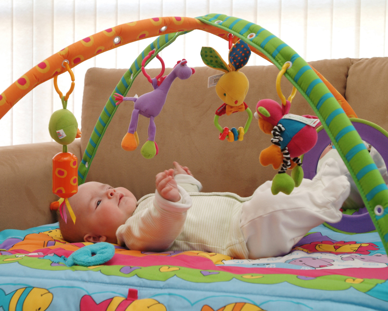 Грудной малыш играет с игрушками