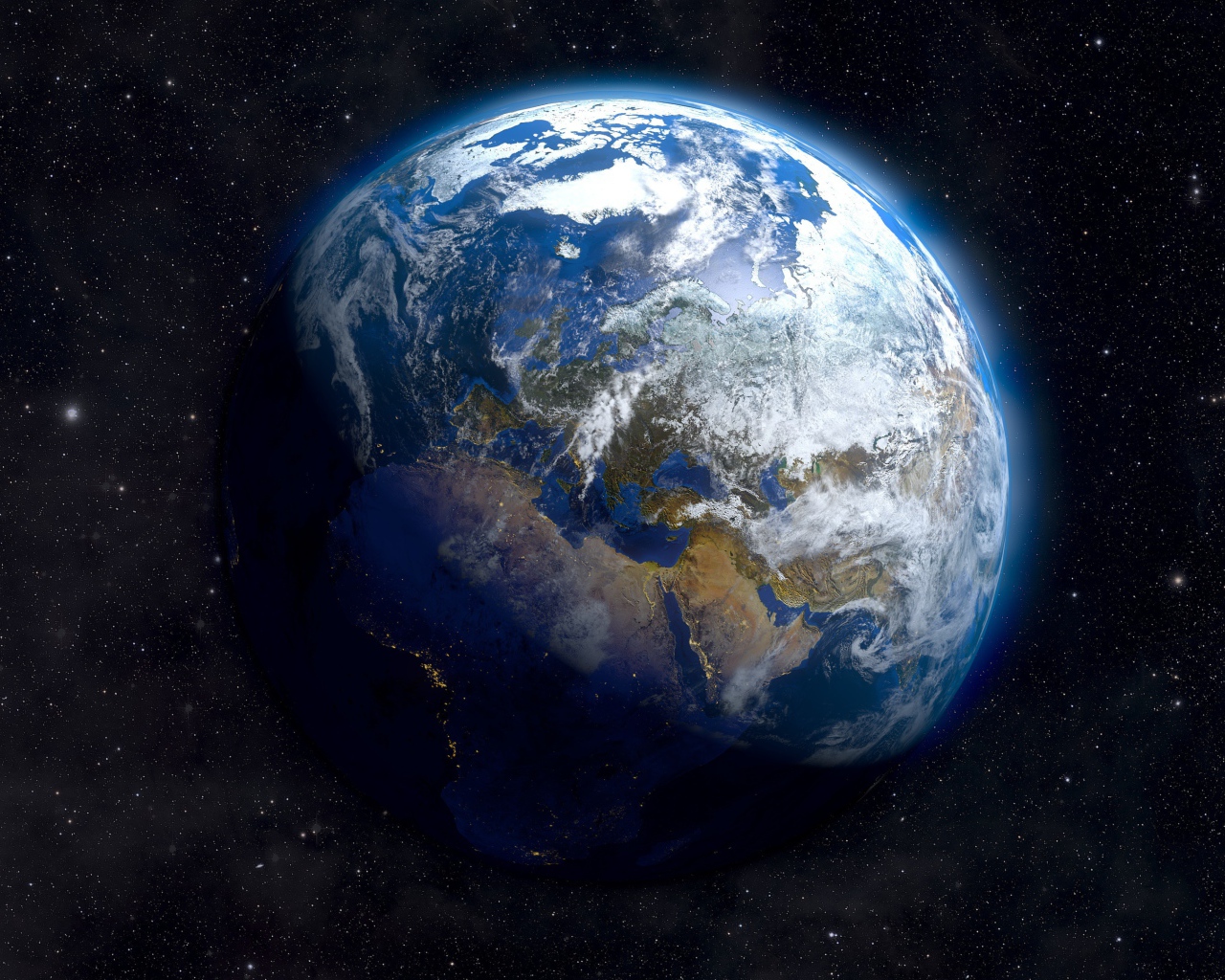 Большая красивая планета Земля в звездной галактике