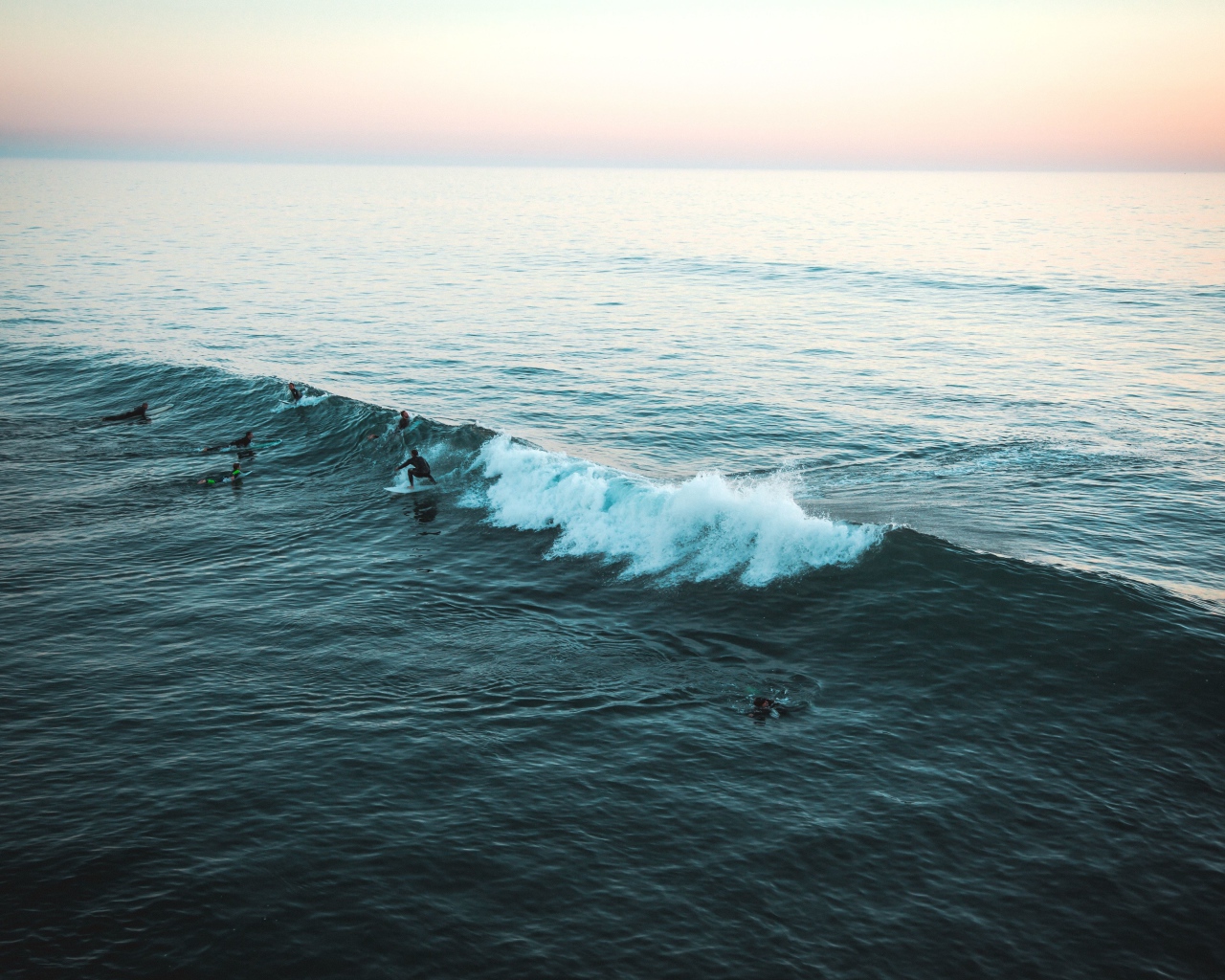 Серфингисты ловят волну в море 