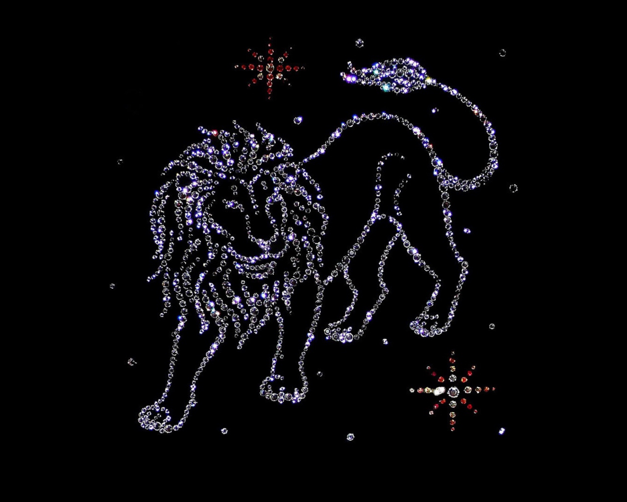 Блестящий знак зодиака лев на черном фоне