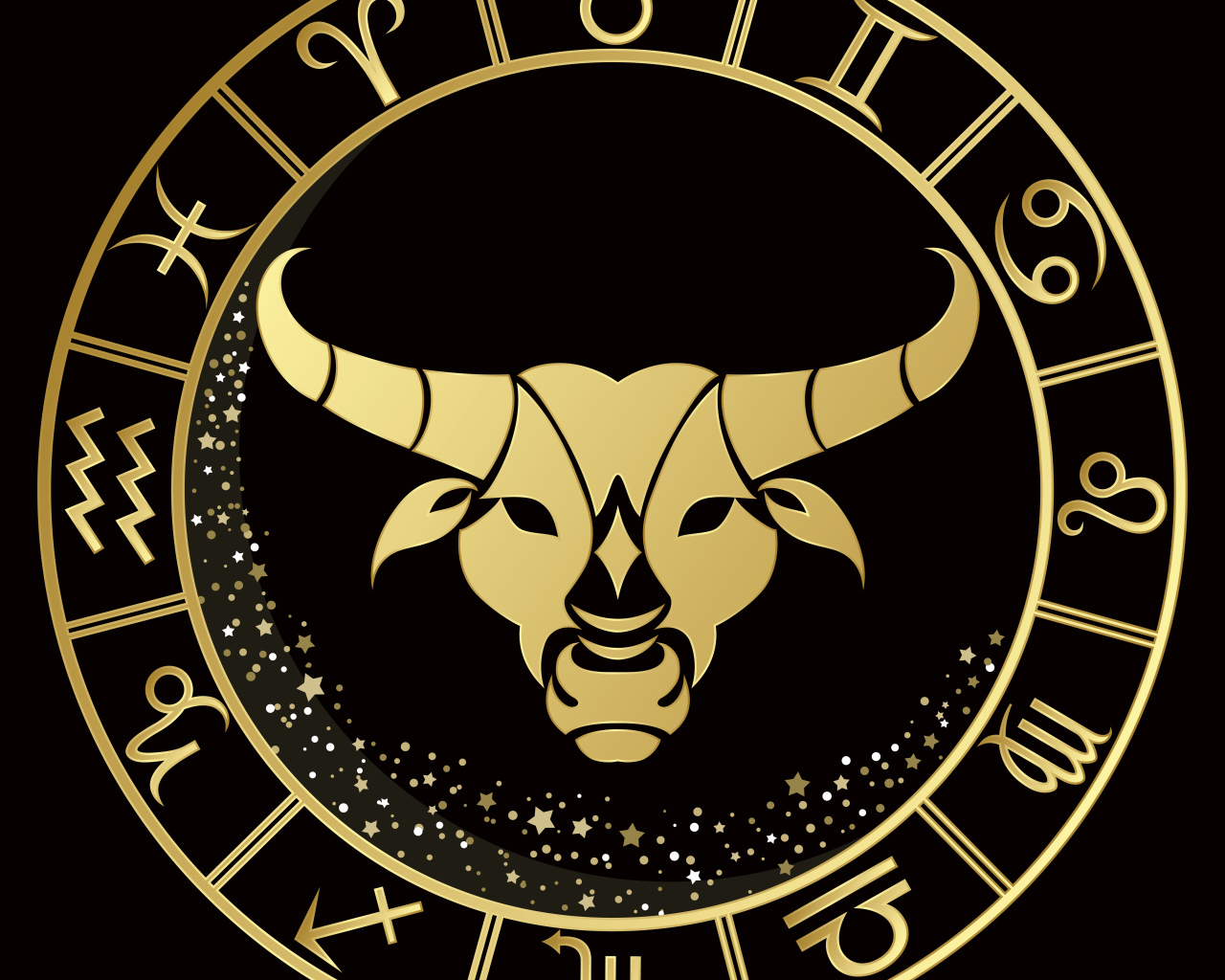 Золотой знак зодиака телец на черном фоне