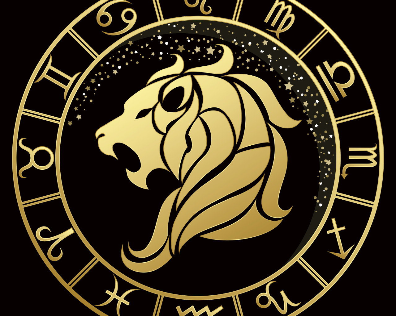 Золотой знак  зодиака лев на черном фоне
