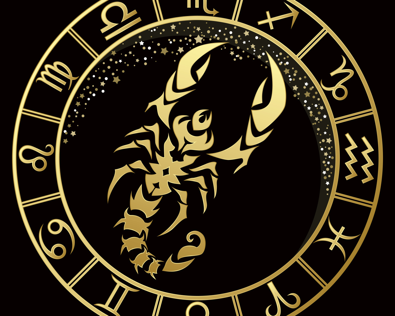 Золотой знак зодиака скорпион на черном фоне