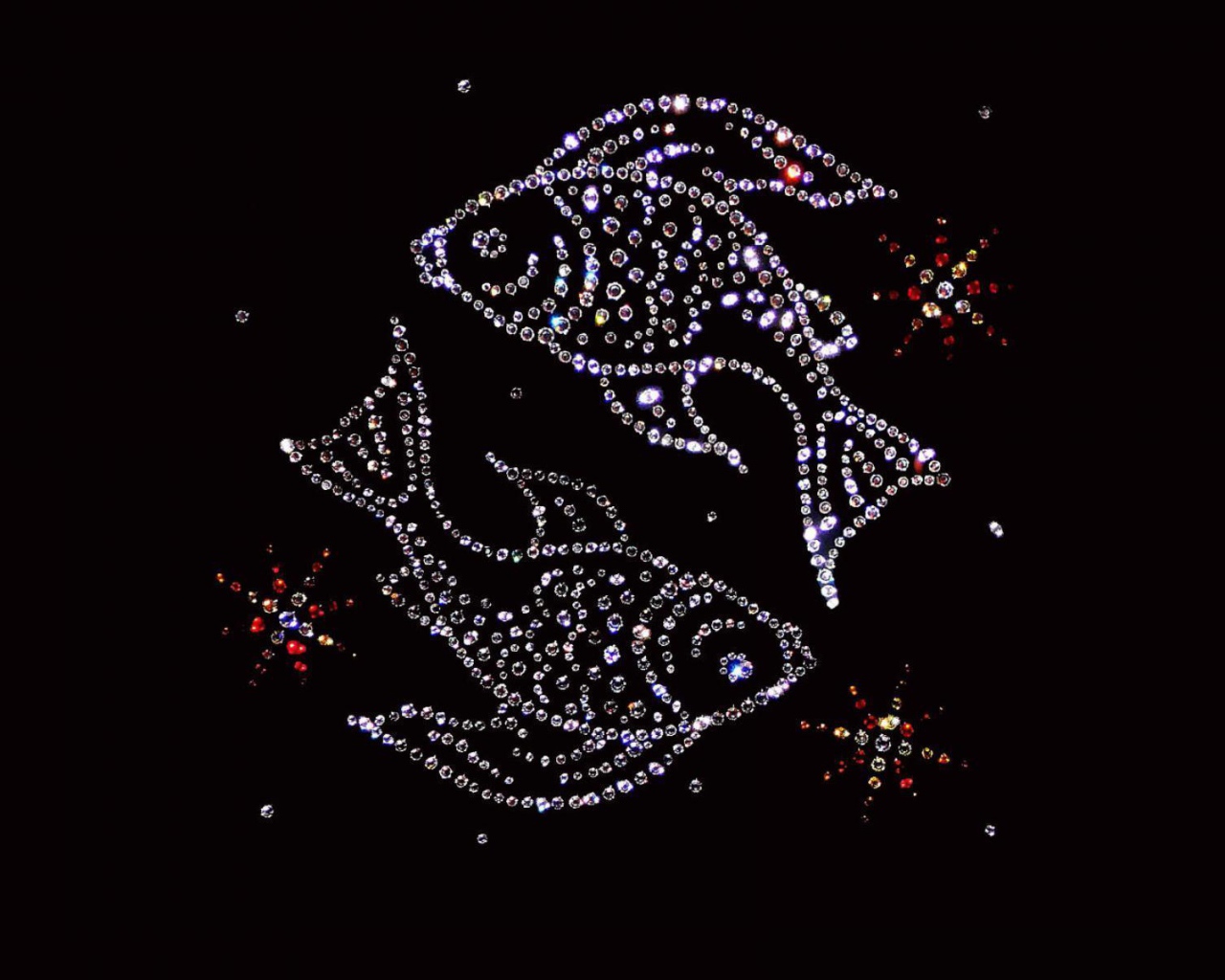 Блестящий знак зодиака рыбы на черном фоне