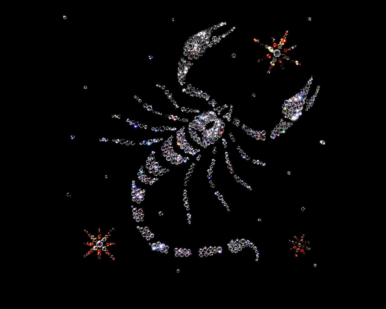 Блестящий знак зодиака скорпион на черном фоне