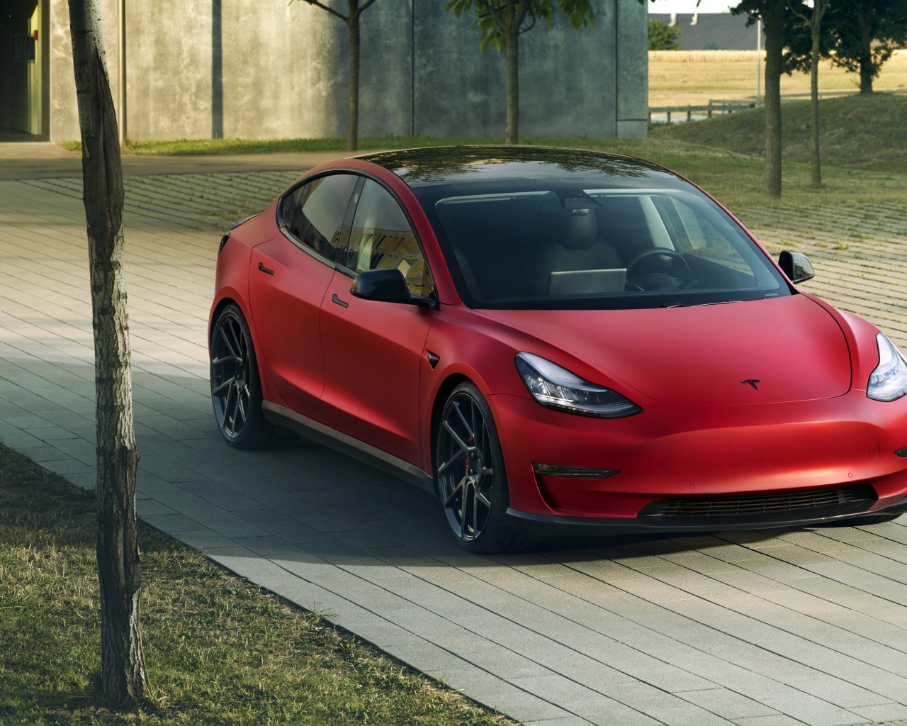 Красный автомобиль Novitec Tesla Model 3 2019 года 