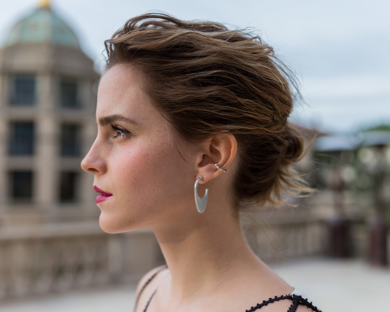 Actress Emma Watson face side view
