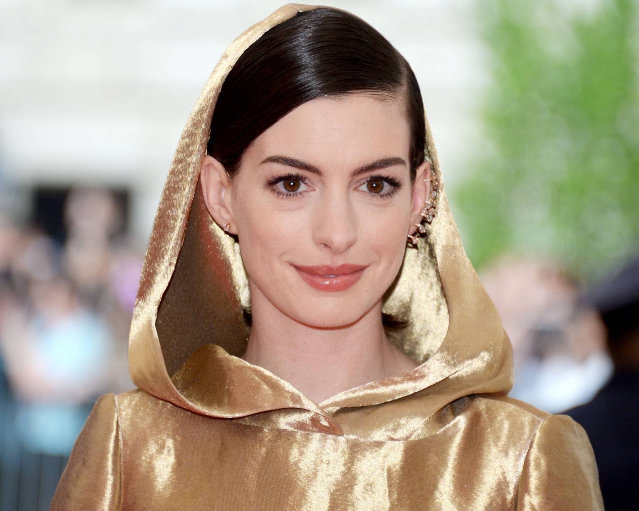 Красивая кареглазая брюнетка, актриса Энн Хэтэуэй 